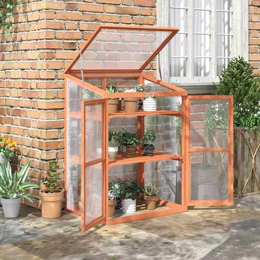 Wooden Cold Frame Mini Greenhouse 30" L x 24" W x 44" H-Natural