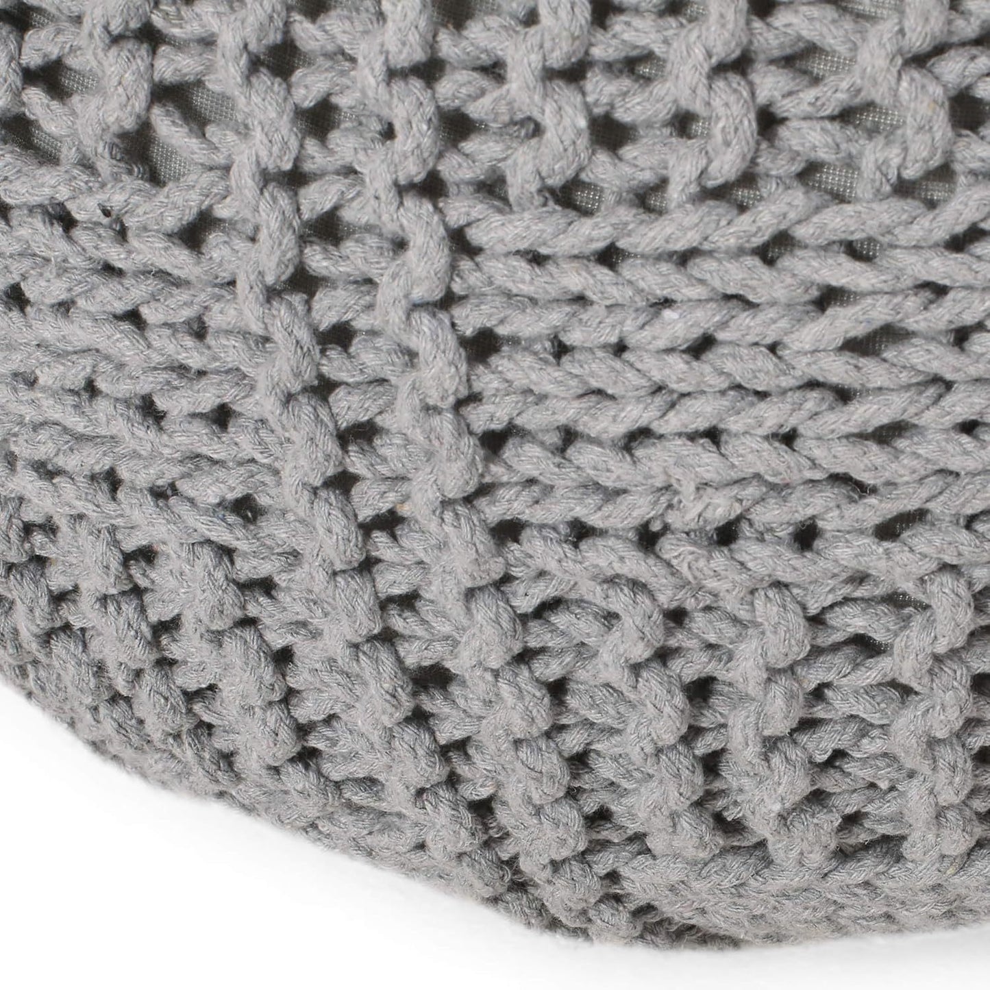 Yuny Knitted Cotton 20 x 20 Round Pouf – Modern Comfort Meets Cozy Style- Grey