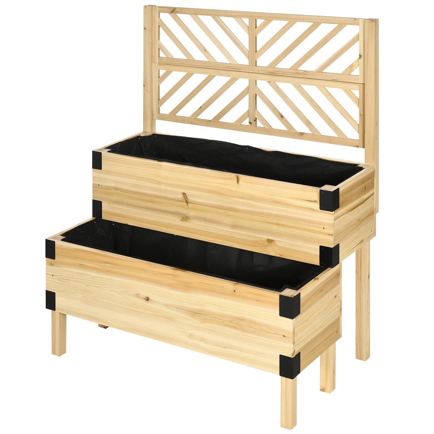 Outsunny 2 Tier Trellis Planter, Wooden Raised Garden Bed