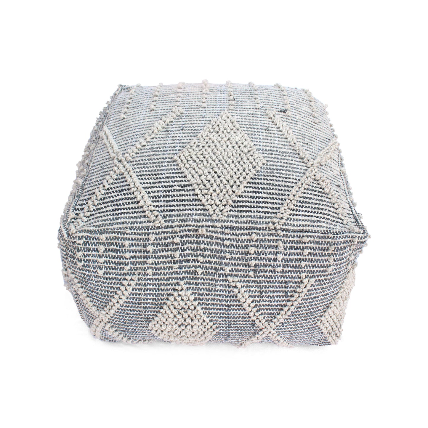 Diamond Large Handcrafted Faux Yarn Pouf - Ivory and Grey