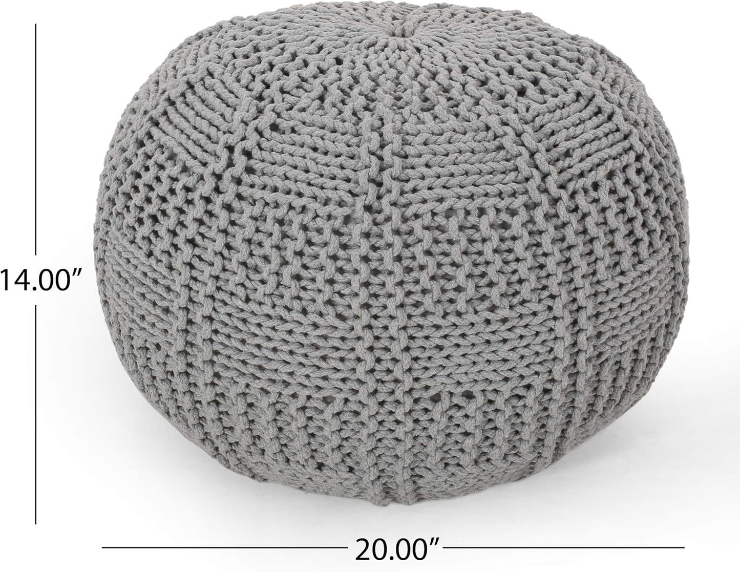 Yuny Knitted Cotton 20 x 20 Round Pouf – Modern Comfort Meets Cozy Style- Grey