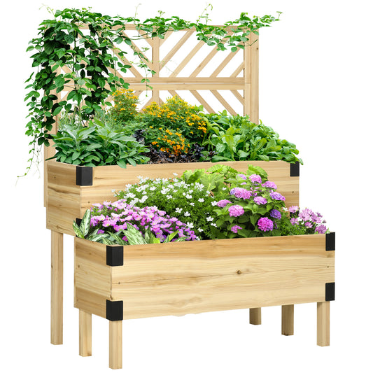 Outsunny 2 Tier Trellis Planter, Wooden Raised Garden Bed